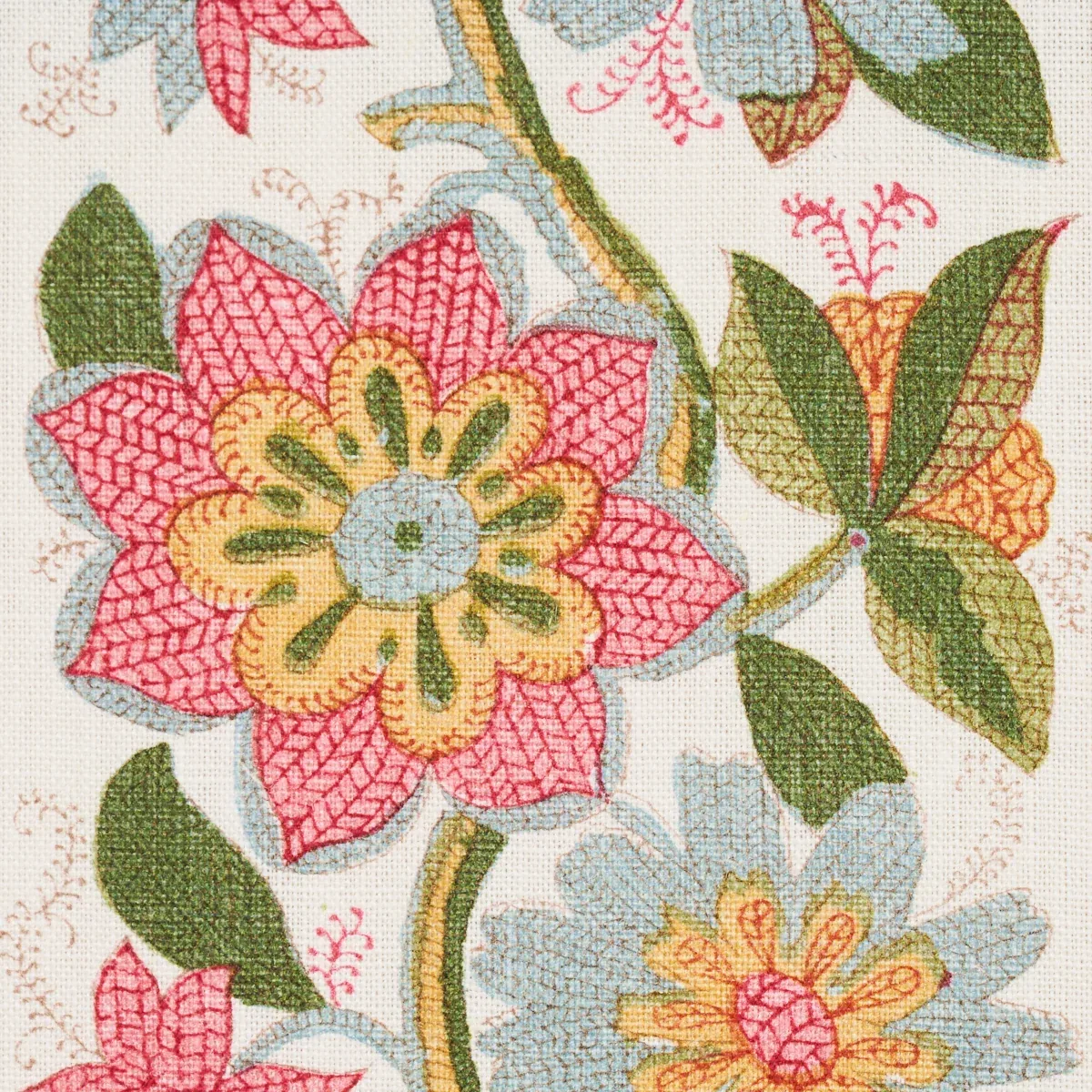 INDALI BORDERED LINEN Fabric – PINK AND LEAF | Schumacher | INDALI BORDERED LINEN fabric PINK AND LEAF color by Schumacher