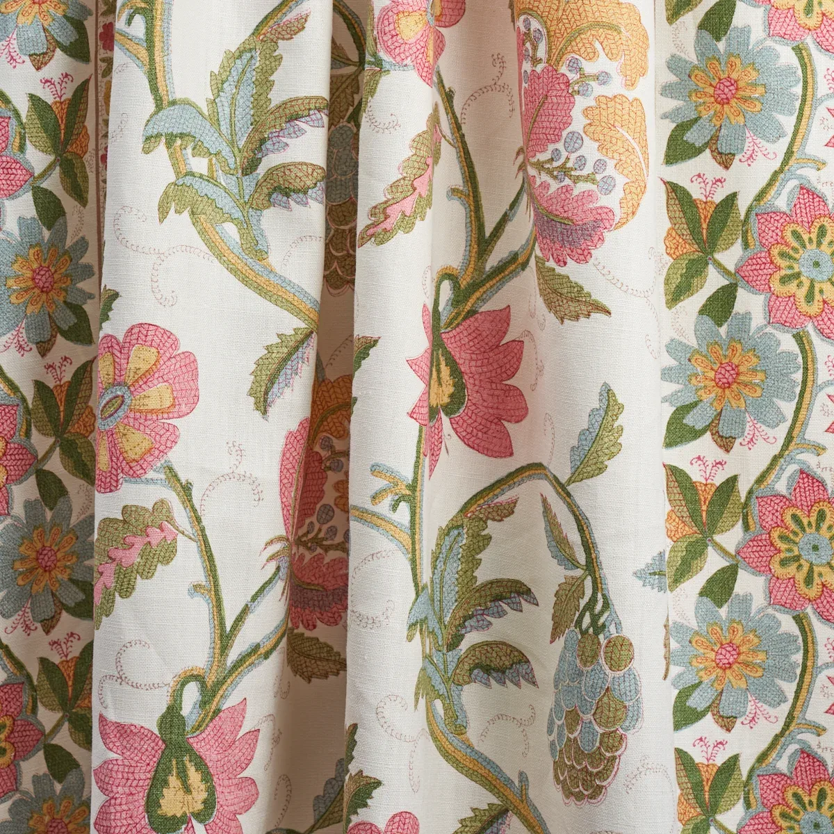 INDALI BORDERED LINEN Fabric – PINK AND LEAF | Schumacher | INDALI BORDERED LINEN fabric PINK AND LEAF color by Schumacher