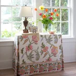 INDALI BORDERED LINEN Fabric – PINK AND LEAF | Schumacher | INDALI BORDERED LINEN fabric PINK AND LEAF color by Schumacher