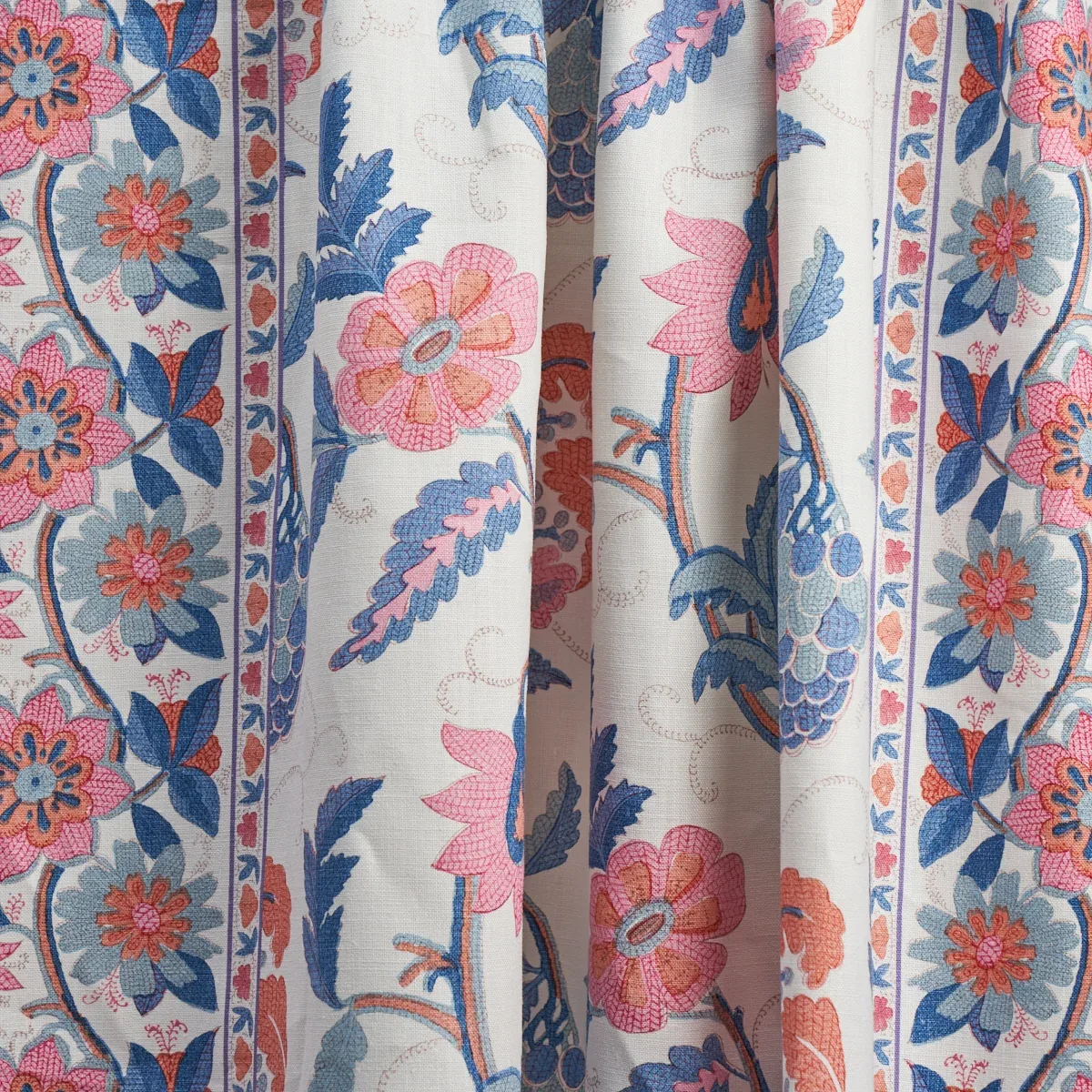 INDALI BORDERED LINEN Fabric – ROSE AND INDIGO | Schumacher INDALI BORDERED LINEN fabric ROSE AND INDIGO color by Schumacher