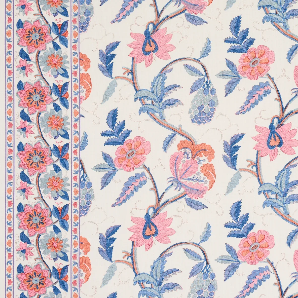 INDALI BORDERED LINEN fabric ROSE AND INDIGO color by Schumacher