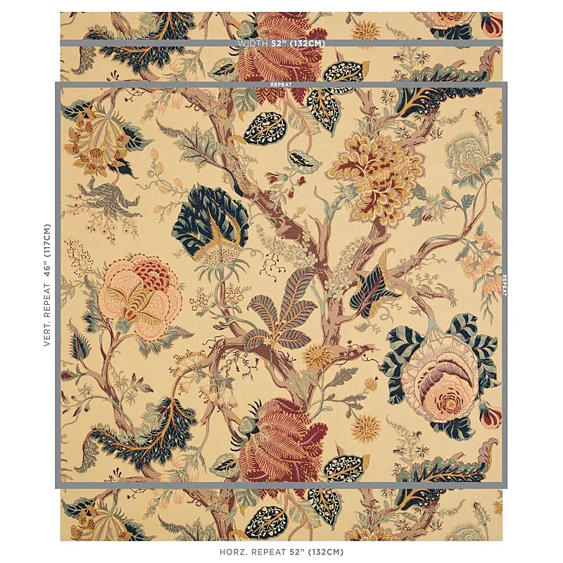 INDIAN ARBRE Fabric – TEA | Schumacher | Wallpaper Twins INDIAN ARBRE fabric TEA color by Schumacher