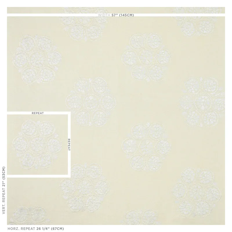 ISLA HAND EMBROIDERY Fabric – IVORY | Schumacher | Wallpaper ISLA HAND EMBROIDERY fabric IVORY color by Schumacher
