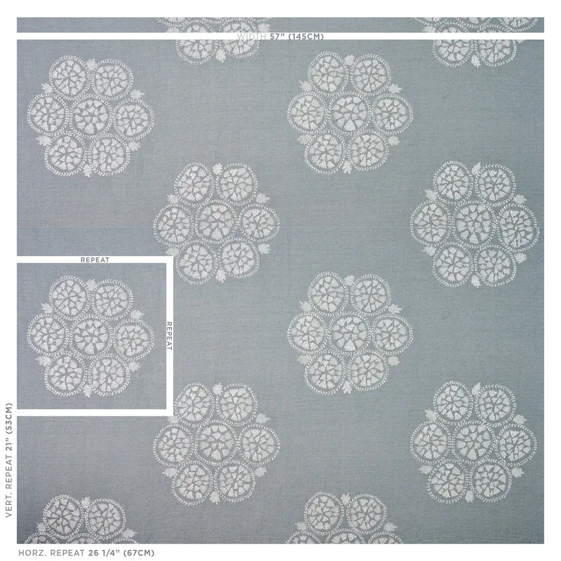 ISLA HAND EMBROIDERY fabric SKY color by Schumacher