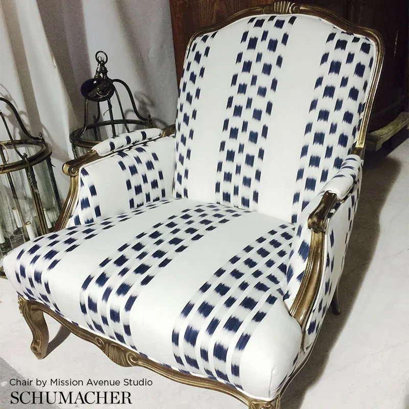 IZMIR IKAT STRIPE Fabric – INDIGO | Schumacher | Wallpaper T IZMIR IKAT STRIPE fabric INDIGO color by Schumacher