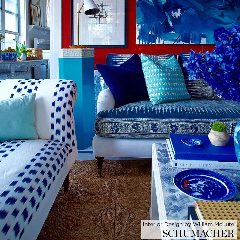 IZMIR IKAT STRIPE Fabric – INDIGO | Schumacher | Wallpaper T IZMIR IKAT STRIPE fabric INDIGO color by Schumacher