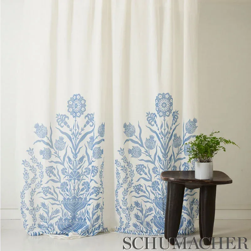 IZNIK SHEER Fabric – BLUE | Schumacher | Wallpaper Twins IZNIK SHEER fabric BLUE color by Schumacher