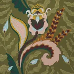 JAIPUR FANTAISIE Fabric – MOSS | Schumacher | Wallpaper Twin JAIPUR FANTAISIE fabric MOSS color by Schumacher