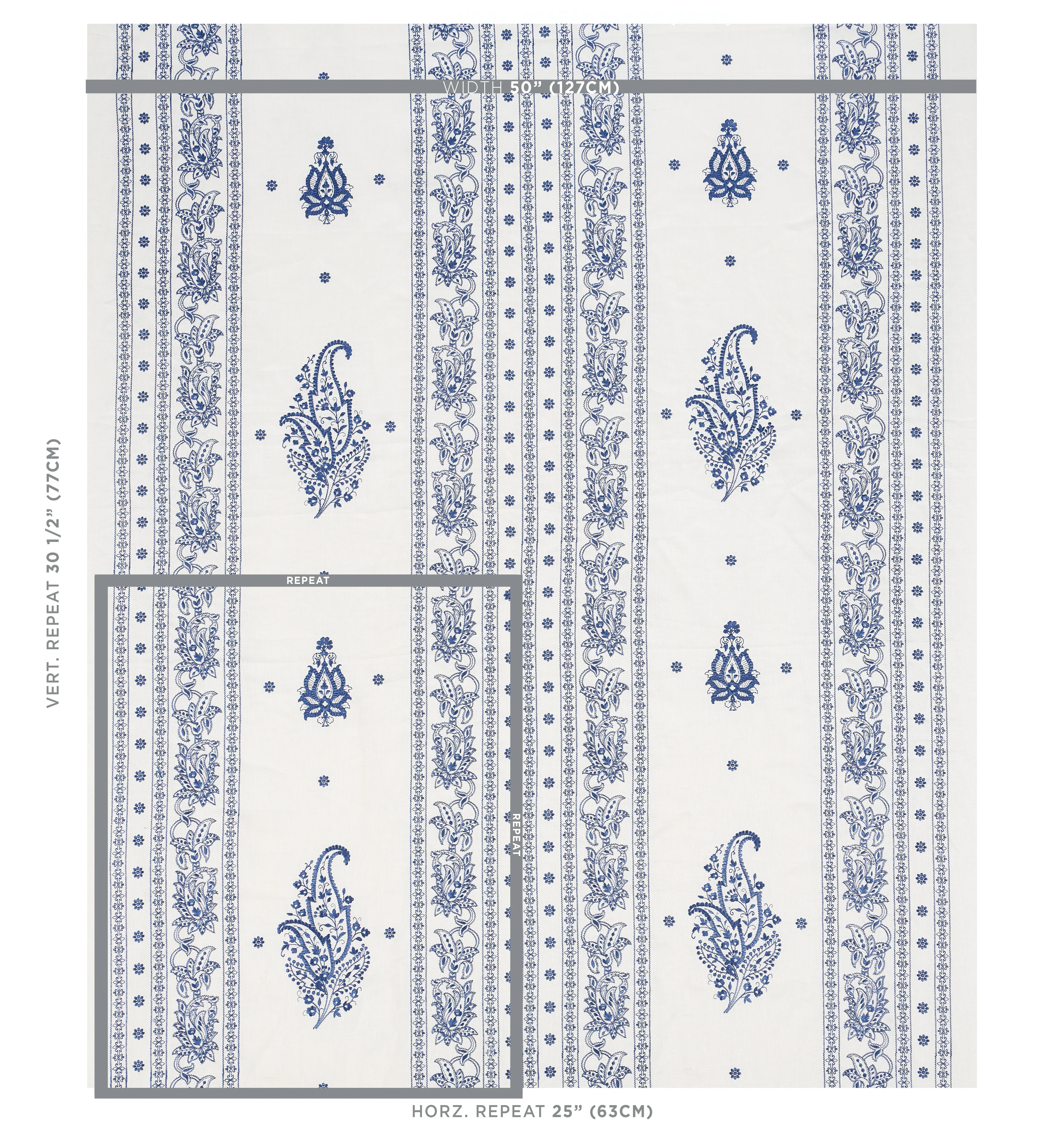 JAIPUR LINEN EMBROIDERY Fabric – BLUE | Schumacher | Wallpap JAIPUR LINEN EMBROIDERY fabric BLUE color by Schumacher