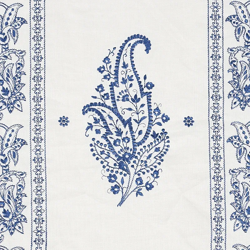 JAIPUR LINEN EMBROIDERY Fabric – BLUE | Schumacher | Wallpap JAIPUR LINEN EMBROIDERY fabric BLUE color by Schumacher