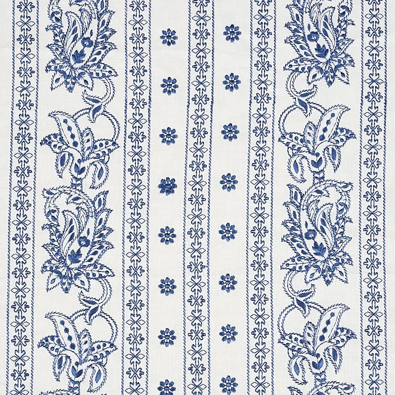 JAIPUR LINEN EMBROIDERY Fabric – BLUE | Schumacher | Wallpap JAIPUR LINEN EMBROIDERY fabric BLUE color by Schumacher