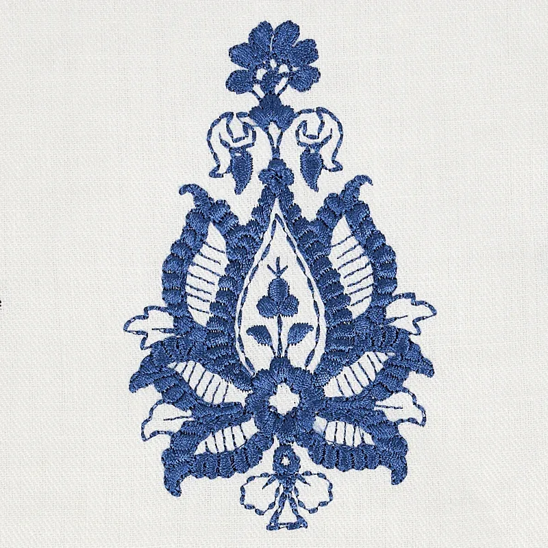 JAIPUR LINEN EMBROIDERY Fabric – BLUE | Schumacher | Wallpap JAIPUR LINEN EMBROIDERY fabric BLUE color by Schumacher