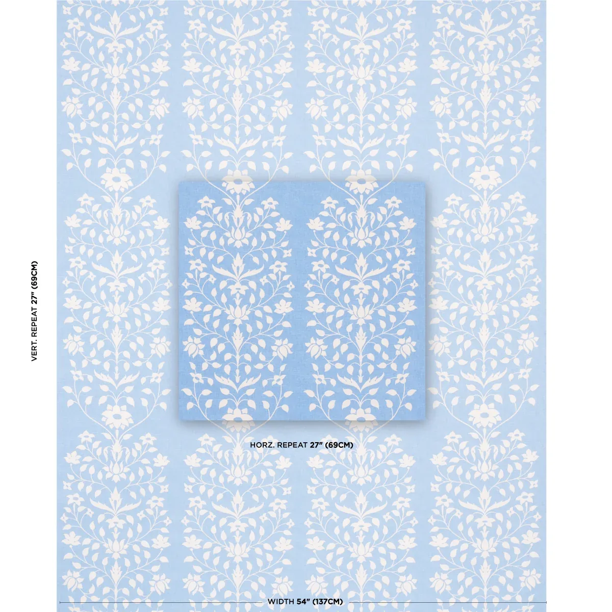 JAIPUR MUGHAL FLOWER fabric CORNFLOWER BLUE color by Schumacher