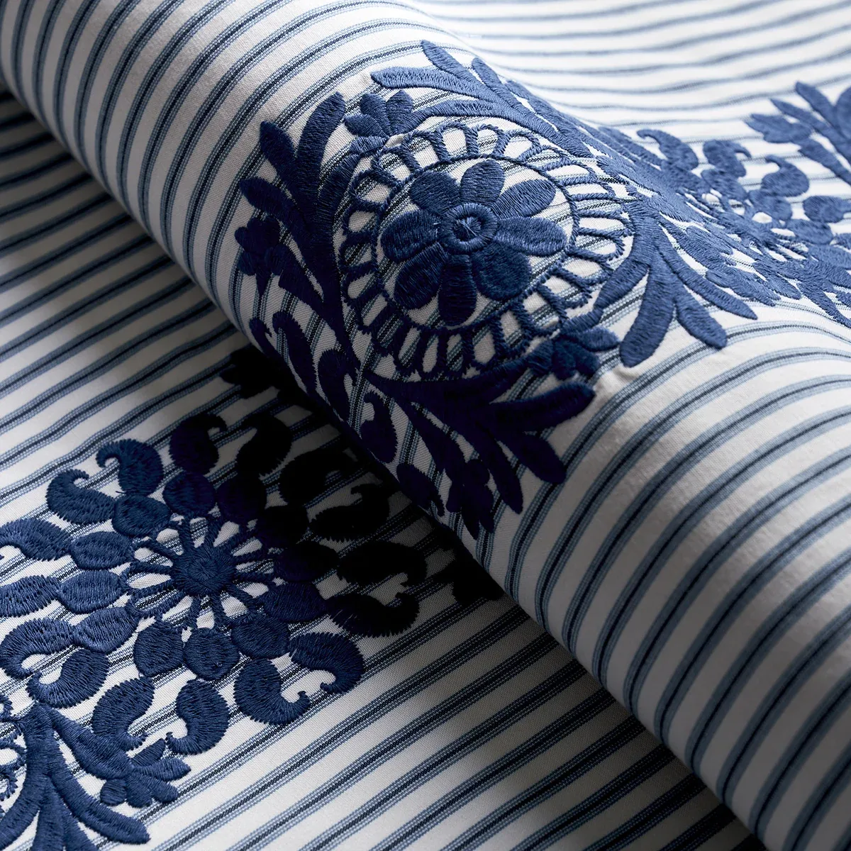 Joelle Stripe Fabric – BLUE | Schumacher | Wallpaper Twins Joelle Stripe fabric BLUE color by Schumacher