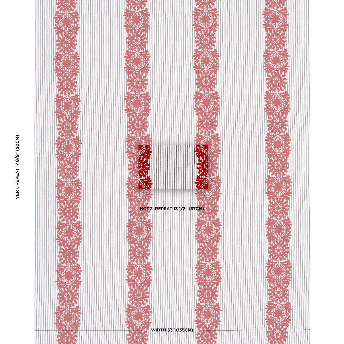Joelle Stripe Fabric – RED ON BLACK | Schumacher | Wallpaper Joelle Stripe fabric RED ON BLACK color by Schumacher