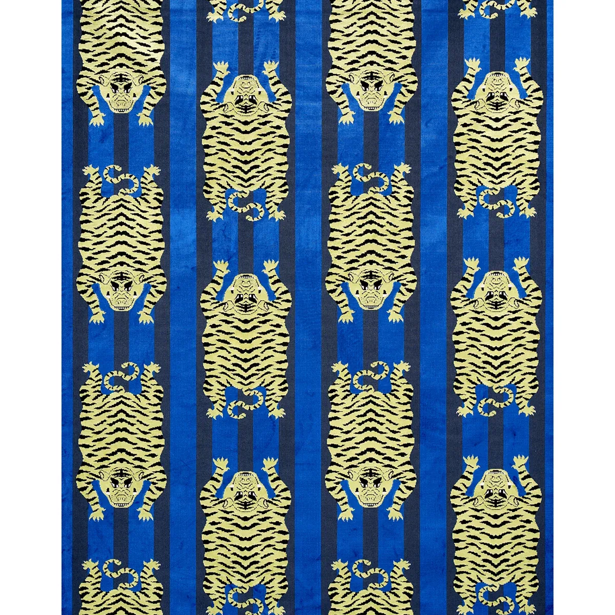 Jokhang Tiger Velvet Fabric – BLUE | Schumacher | Wallpaper Jokhang Tiger Velvet fabric BLUE color by Schumacher