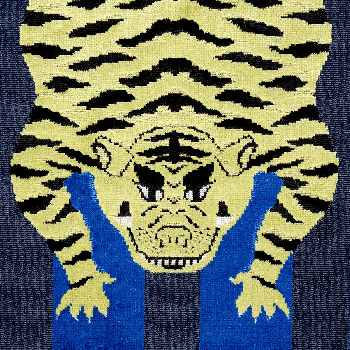 Jokhang Tiger Velvet Fabric – BLUE | Schumacher | Wallpaper Jokhang Tiger Velvet fabric BLUE color by Schumacher