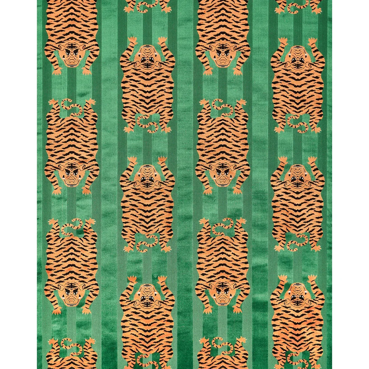 Jokhang Tiger Velvet Fabric – GREEN | Schumacher | Wallpaper Jokhang Tiger Velvet fabric GREEN color by Schumacher
