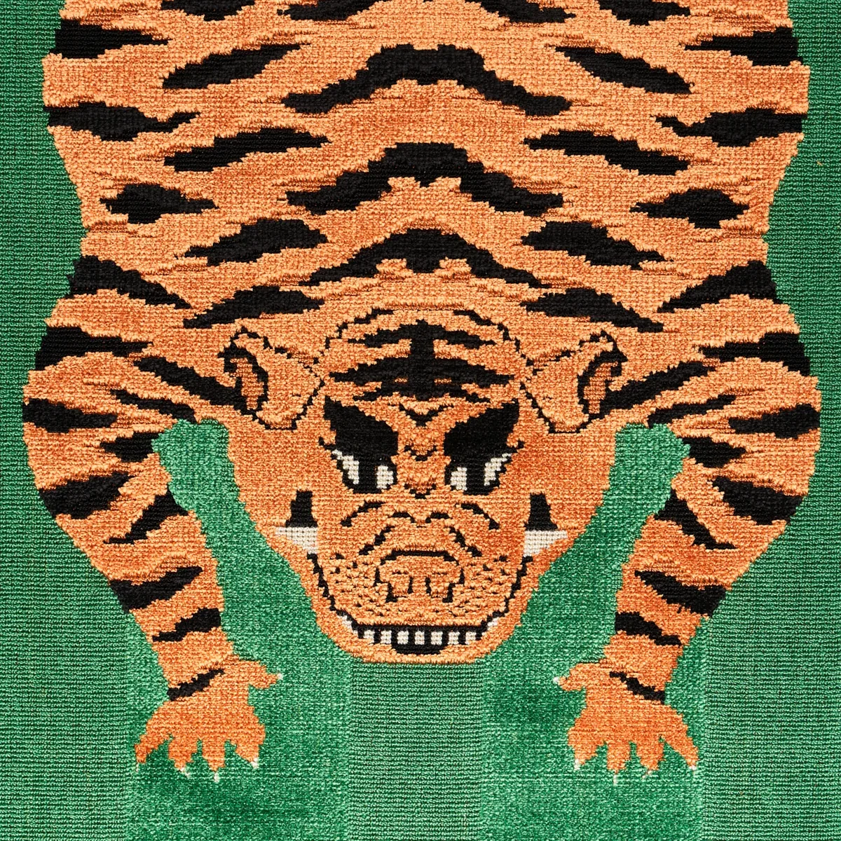 Jokhang Tiger Velvet Fabric – GREEN | Schumacher | Wallpaper Jokhang Tiger Velvet fabric GREEN color by Schumacher