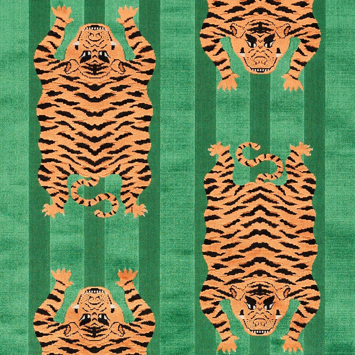 Jokhang Tiger Velvet fabric GREEN color by Schumacher