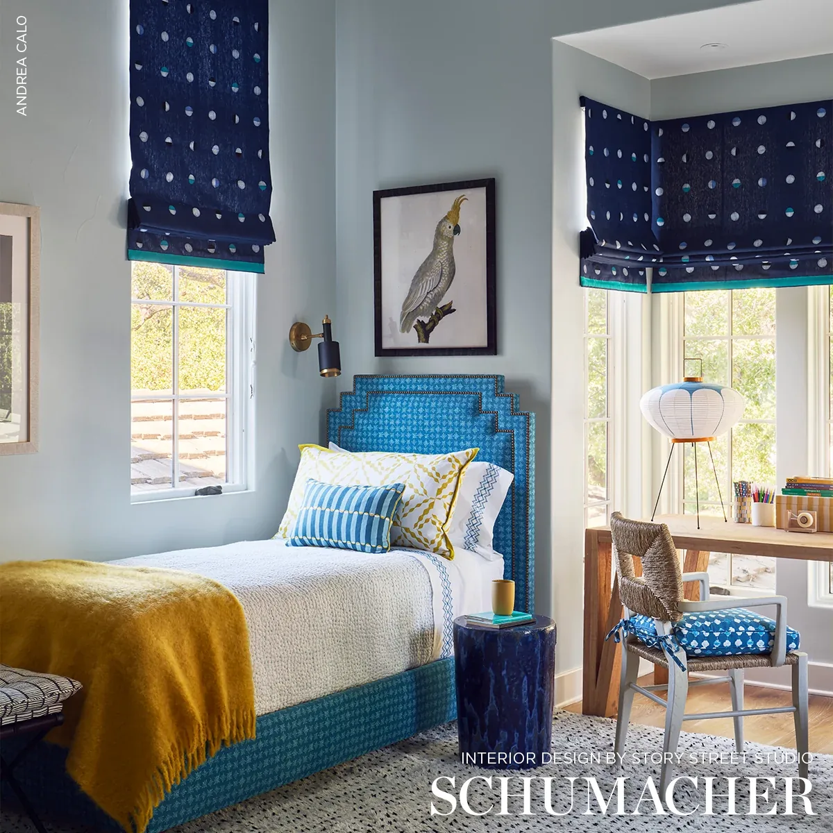 JOSHUA TREE Fabric – INDIGO MOONS | Schumacher | Wallpaper T JOSHUA TREE fabric INDIGO MOONS color by Schumacher
