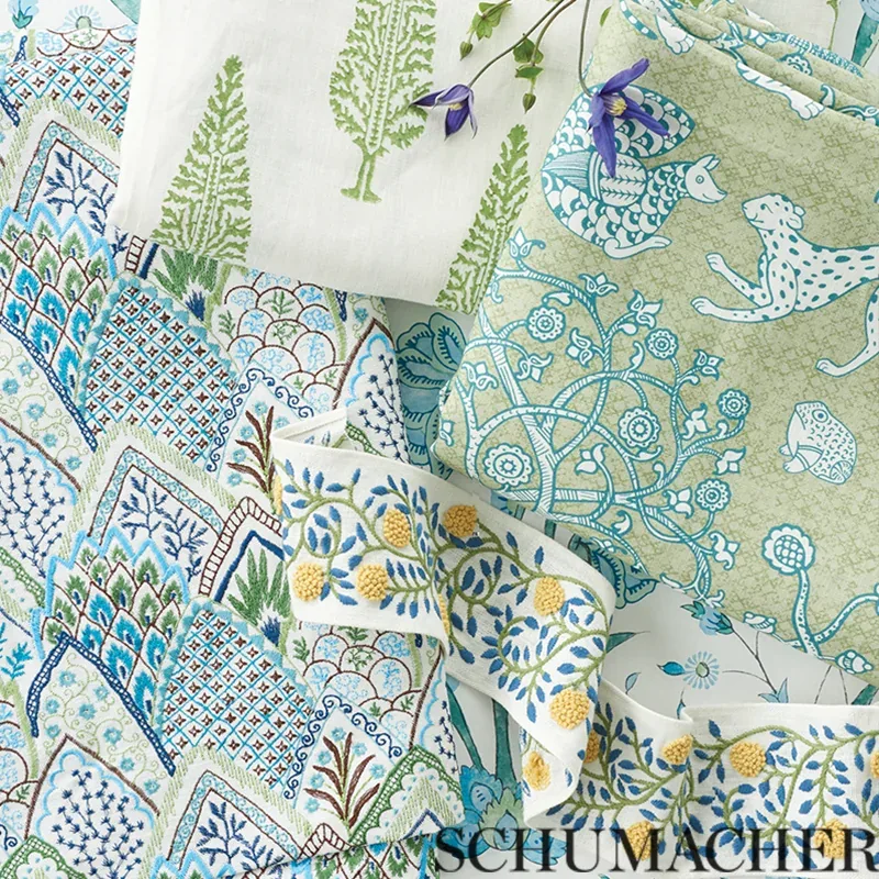 JUNIPER BLOCK PRINT Fabric – GREEN | Schumacher | Wallpaper JUNIPER BLOCK PRINT fabric GREEN color by Schumacher