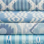 KAI STRIPED IKAT Fabric – BLUE | Schumacher | Wallpaper Twin KAI STRIPED IKAT fabric BLUE color by Schumacher