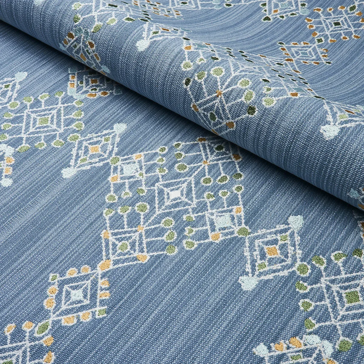 KALINDI EMBROIDERY Fabric – DENIM | Schumacher | Wallpaper T KALINDI EMBROIDERY fabric DENIM color by Schumacher
