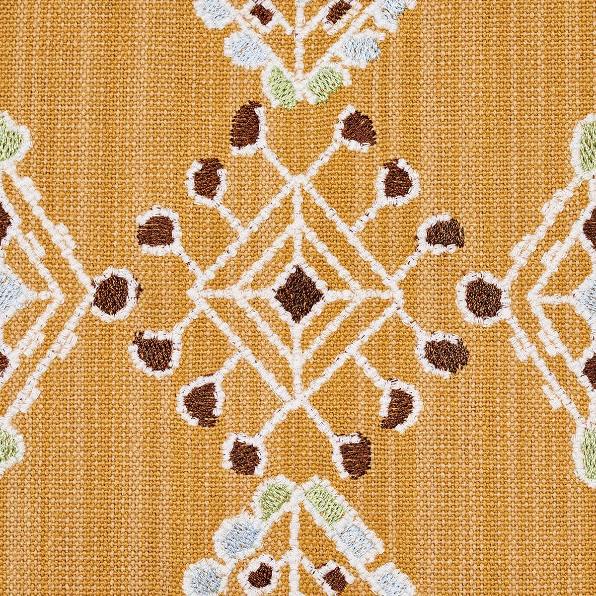 KALINDI EMBROIDERY Fabric – SAFFRON | Schumacher | Wallpaper KALINDI EMBROIDERY fabric SAFFRON color by Schumacher