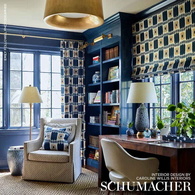 KANDIRA Fabric – INDIGO | Schumacher | Wallpaper Twins KANDIRA fabric INDIGO color by Schumacher