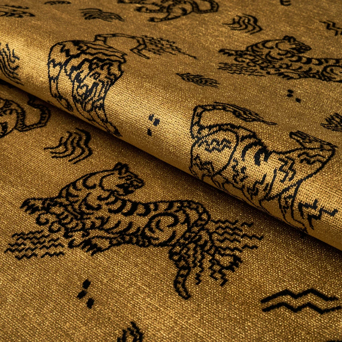 KINABALU VELVET Fabric – GOLD | Schumacher | Wallpaper Twins KINABALU VELVET fabric GOLD color by Schumacher