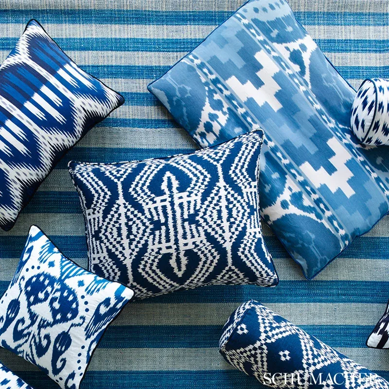 KIVA EMBROIDERED IKAT Fabric – SKY | Schumacher | Wallpaper KIVA EMBROIDERED IKAT fabric SKY color by Schumacher