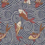KOI FISH Fabric – INDIGO | Schumacher | Wallpaper Twins KOI FISH fabric INDIGO color by Schumacher
