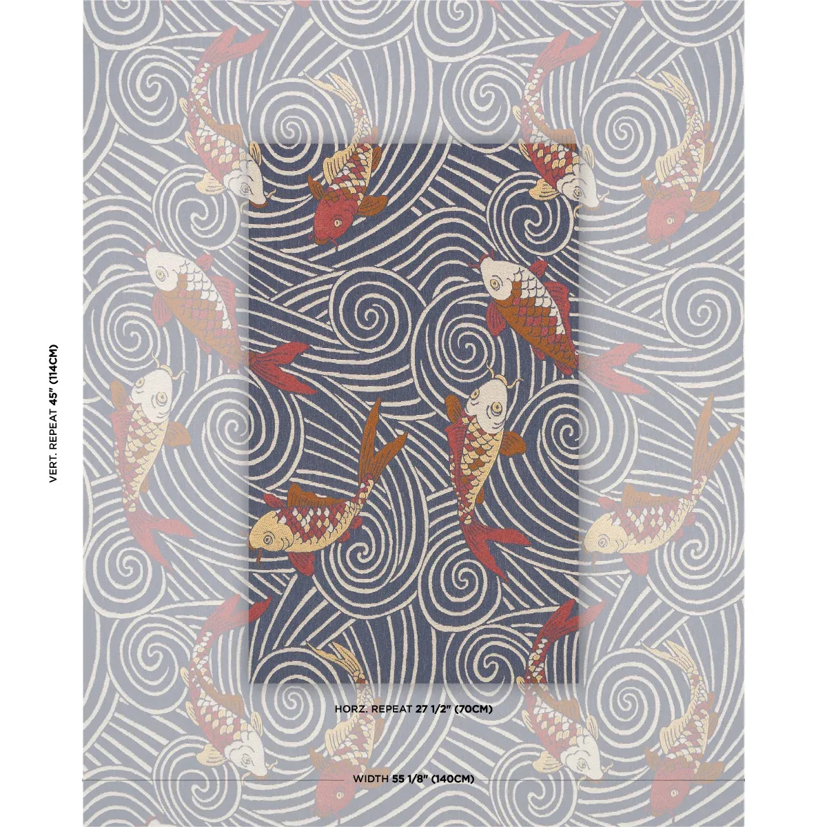 KOI FISH Fabric – INDIGO | Schumacher | Wallpaper Twins KOI FISH fabric INDIGO color by Schumacher