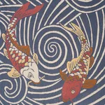 KOI FISH Fabric – INDIGO | Schumacher | Wallpaper Twins KOI FISH fabric INDIGO color by Schumacher