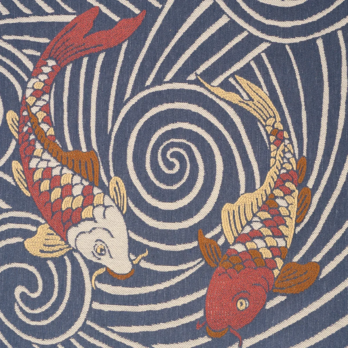 KOI FISH Fabric – INDIGO | Schumacher | Wallpaper Twins KOI FISH fabric INDIGO color by Schumacher
