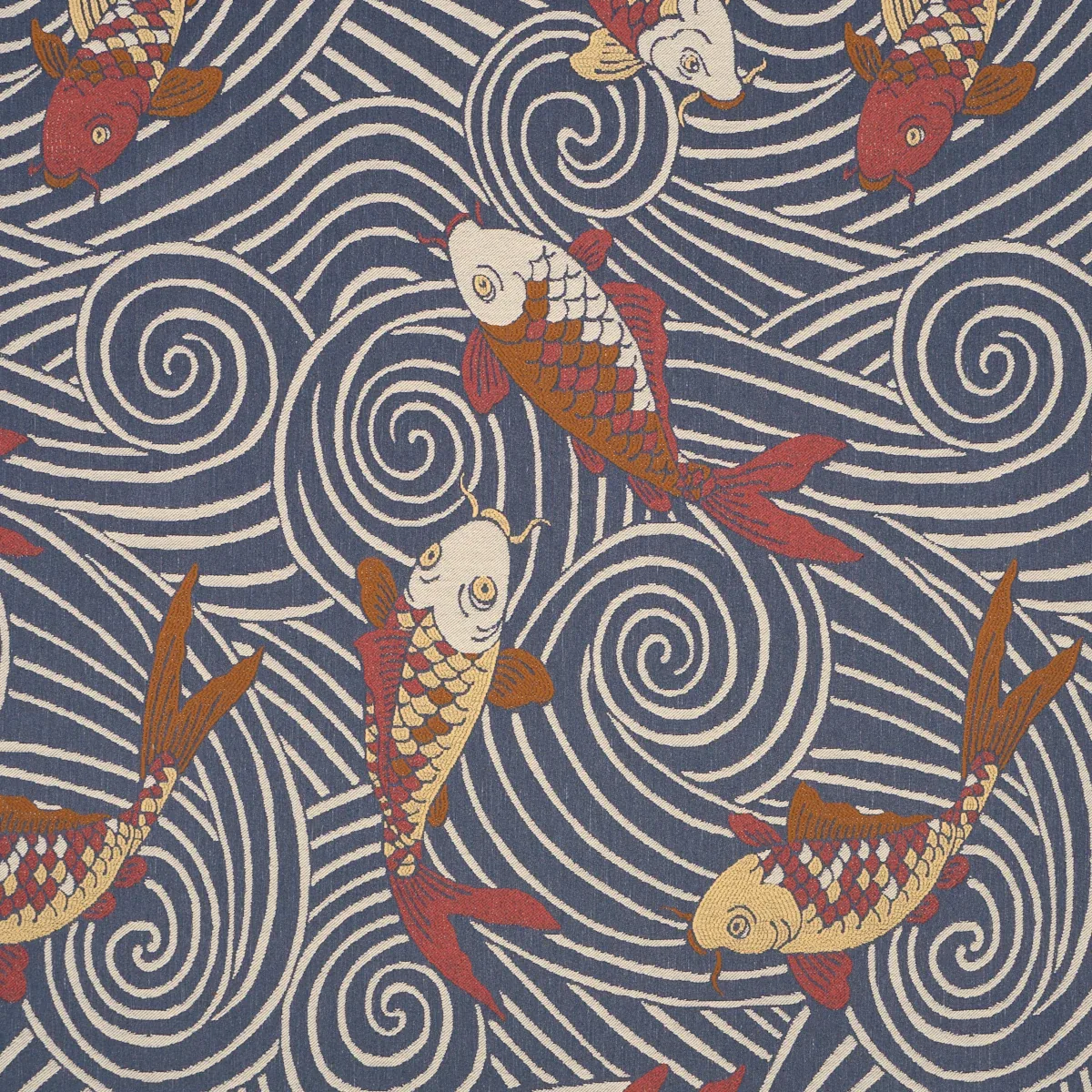 KOI FISH fabric INDIGO color by Schumacher