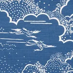KUMO VILLAGE fabric BLUE color by Schumacher