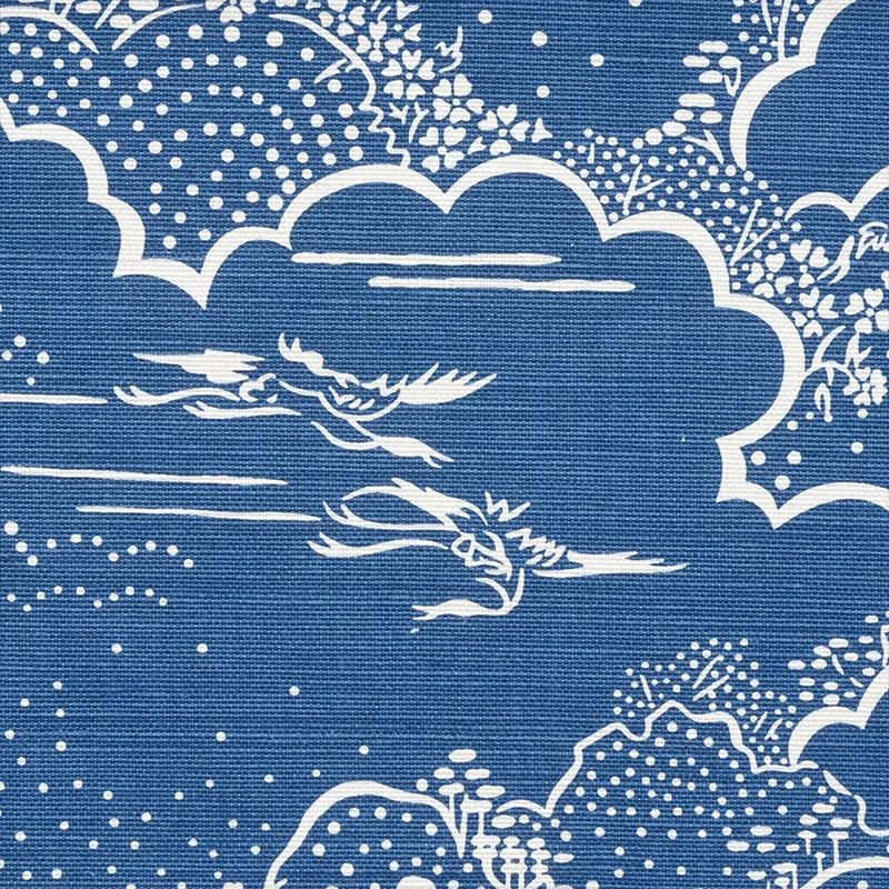 KUMO VILLAGE fabric BLUE color by Schumacher