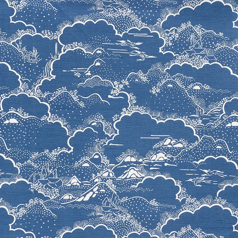 KUMO VILLAGE fabric BLUE color by Schumacher