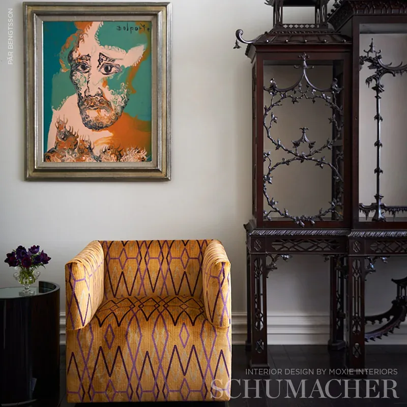 KYOTO TRELLIS Fabric – SAFFRON | Schumacher | Wallpaper Twin KYOTO TRELLIS fabric SAFFRON color by Schumacher