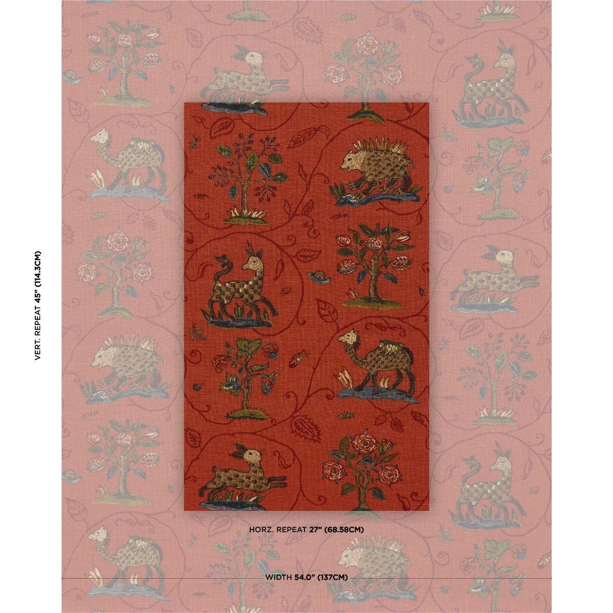 LA MENAGERIE Fabric – FLAME RED | Schumacher | Wallpaper Twi LA MENAGERIE fabric FLAME RED color by Schumacher