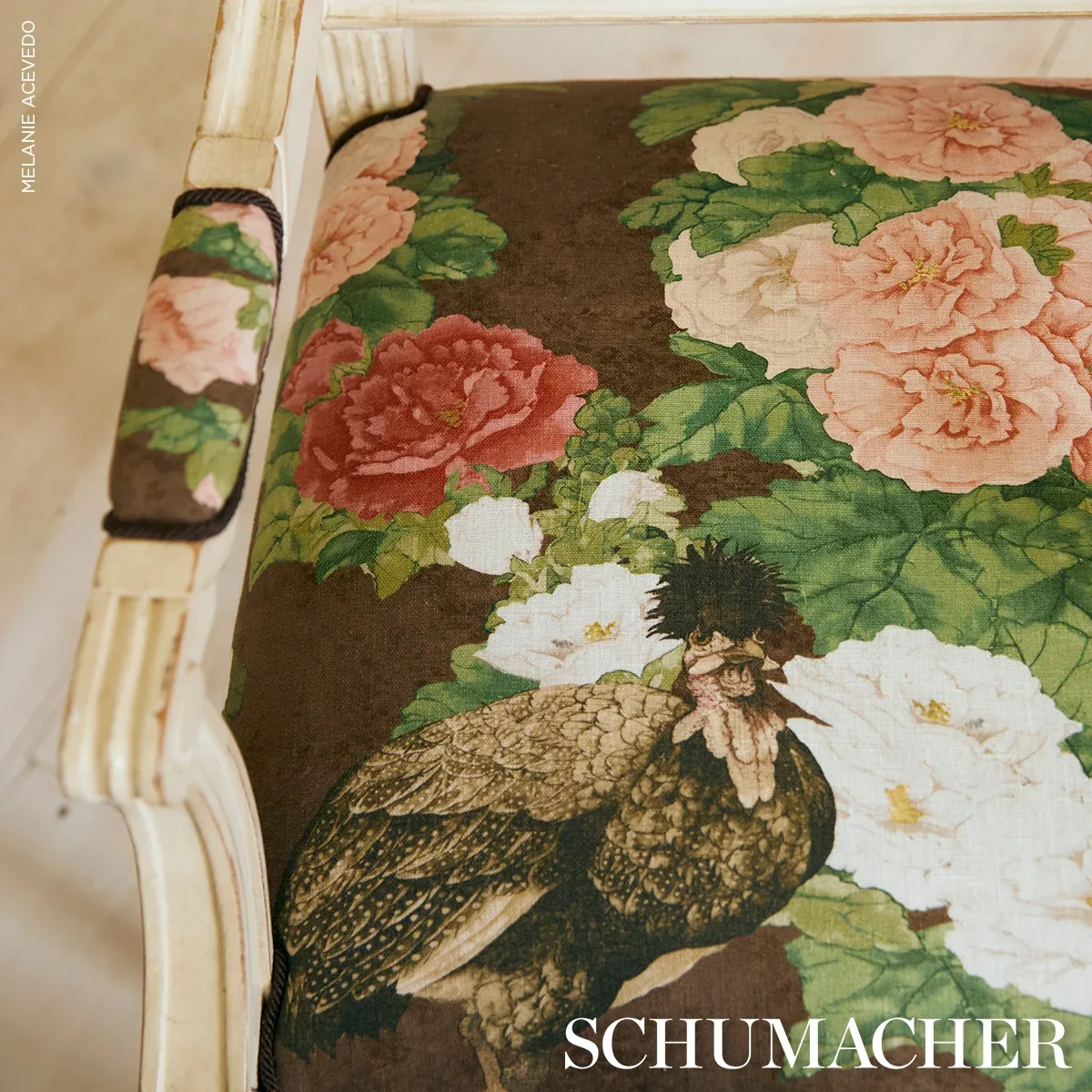 LADY HOLLYHOCK Fabric – BROWN | Schumacher | Wallpaper Twins LADY HOLLYHOCK fabric BROWN color by Schumacher