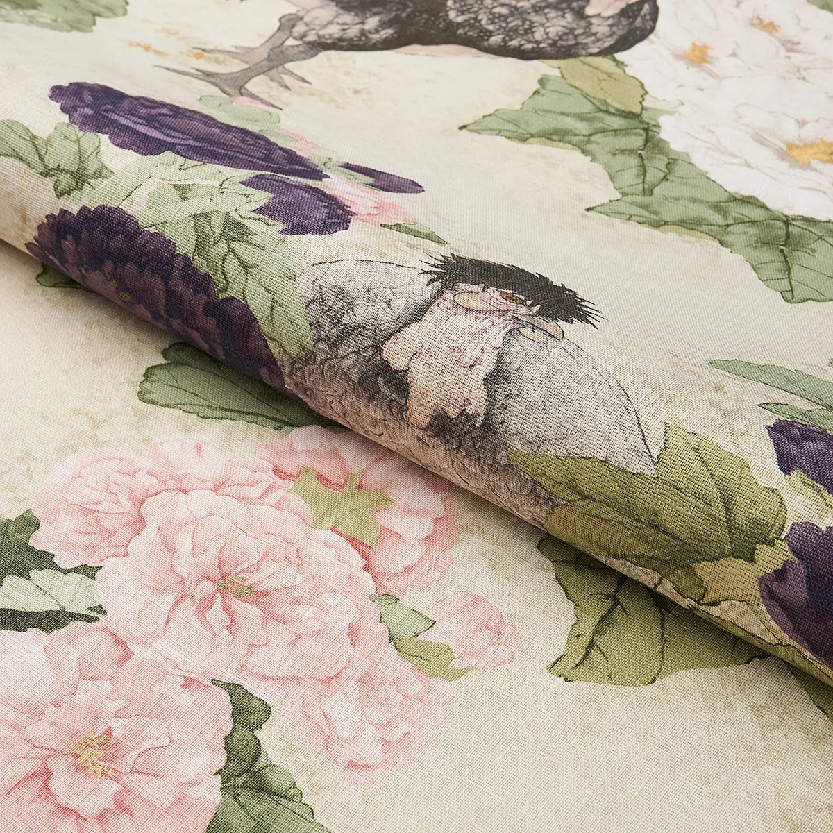 LADY HOLLYHOCK Fabric – CREME | Schumacher | Wallpaper Twins LADY HOLLYHOCK fabric CREME color by Schumacher