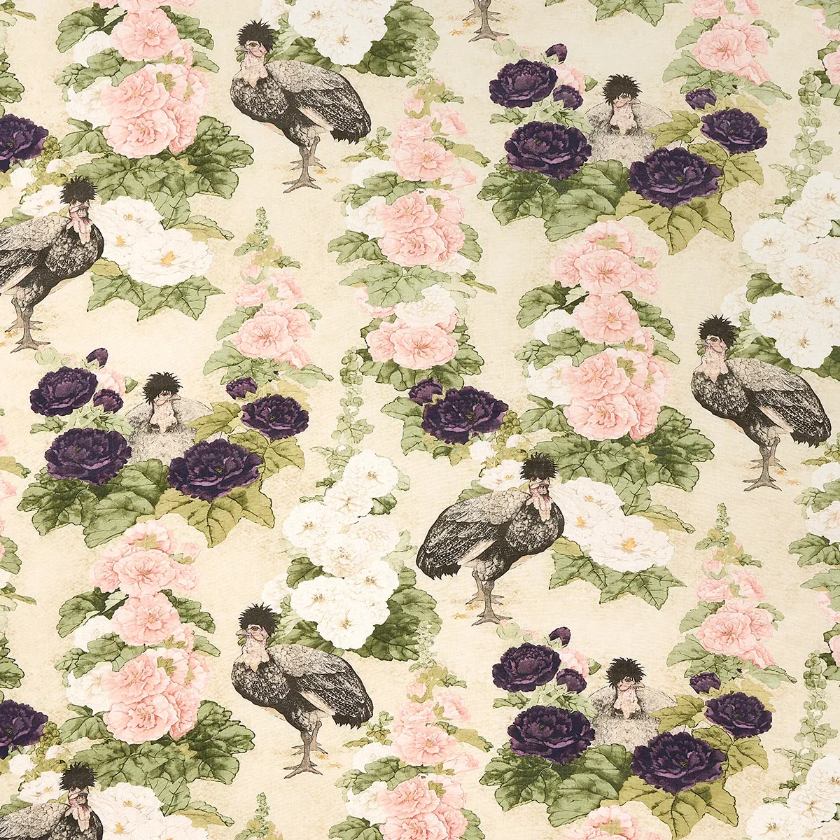 LADY HOLLYHOCK fabric CREME color by Schumacher