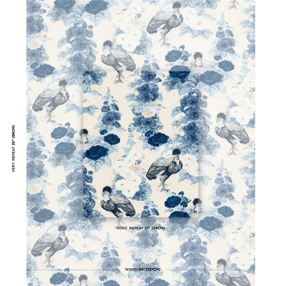 LADY HOLLYHOCK Fabric – DELFT | Schumacher | Wallpaper Twins LADY HOLLYHOCK fabric DELFT color by Schumacher