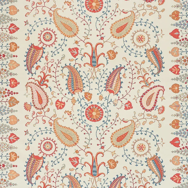LAKAI PRINTED EMBROIDERY fabric IVORY color by Schumacher