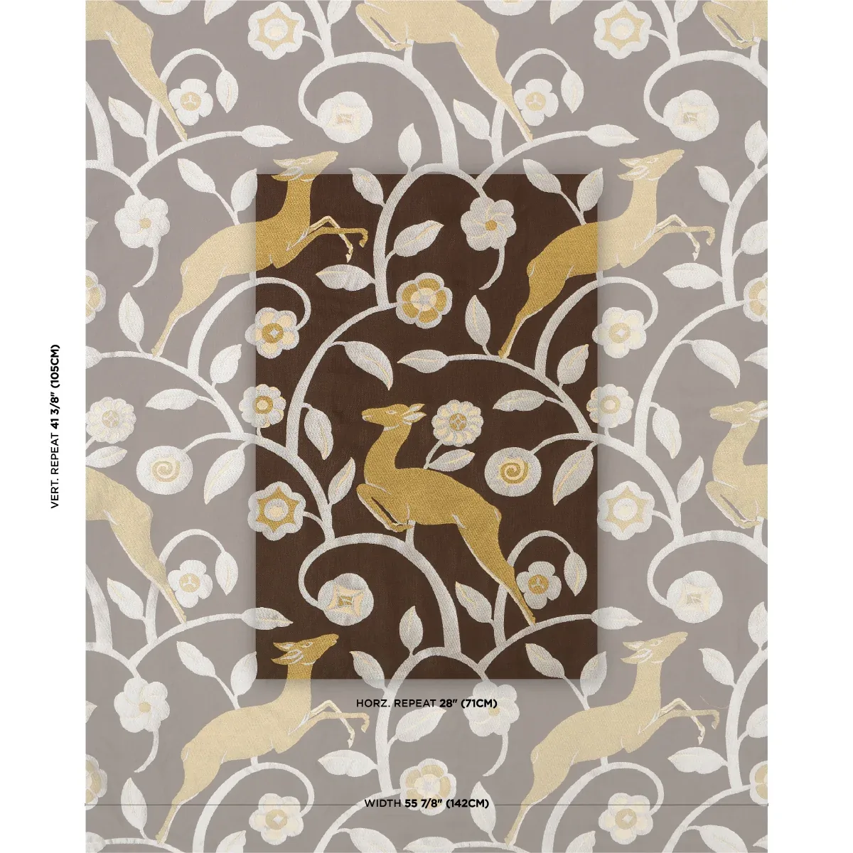 LES GAZELLES AU BOIS fabric CHOCOLATE color by Schumacher