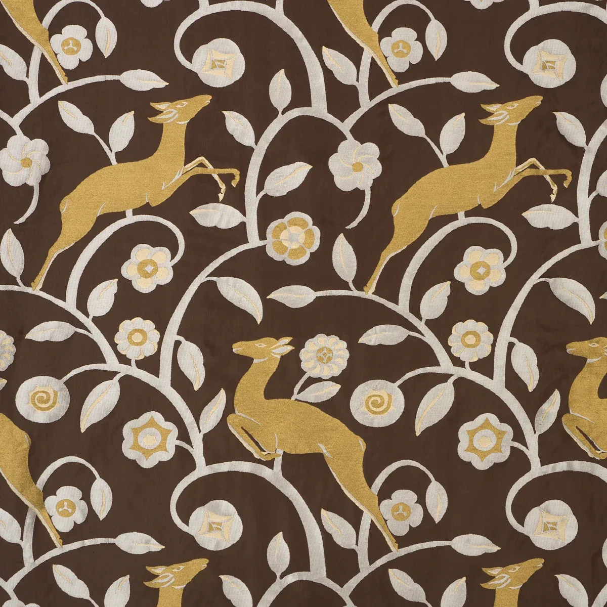 LES GAZELLES AU BOIS fabric CHOCOLATE color by Schumacher