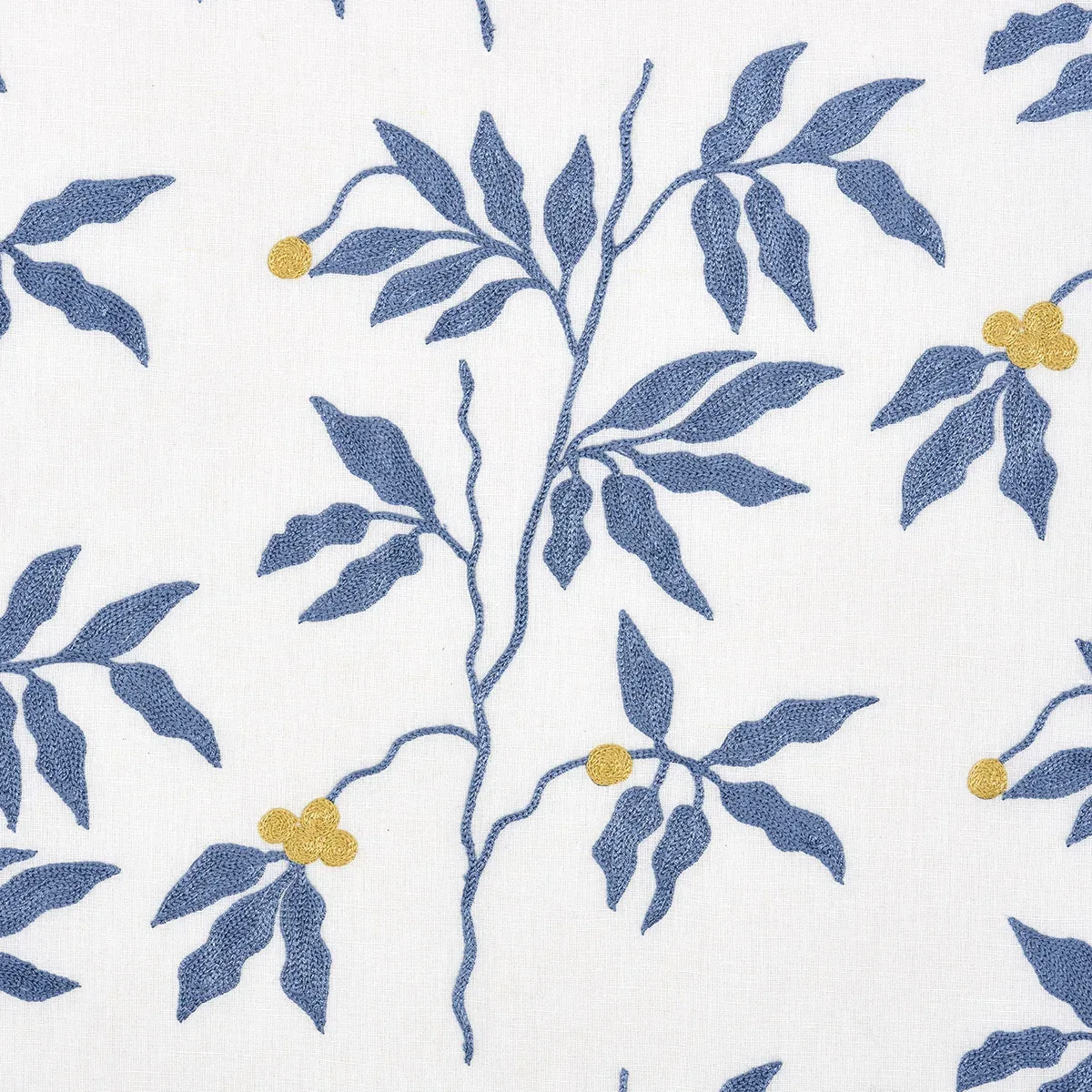 LILLA EMBROIDERY Fabric – BLUE | Schumacher | Wallpaper Twin LILLA EMBROIDERY fabric BLUE color by Schumacher